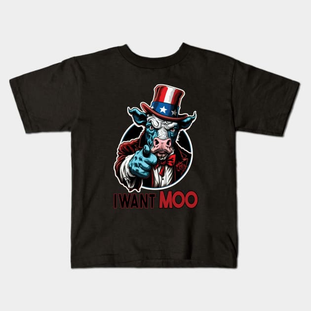 I Want Moo - Patriotic American Pride Cow Kids T-Shirt by RailoImage